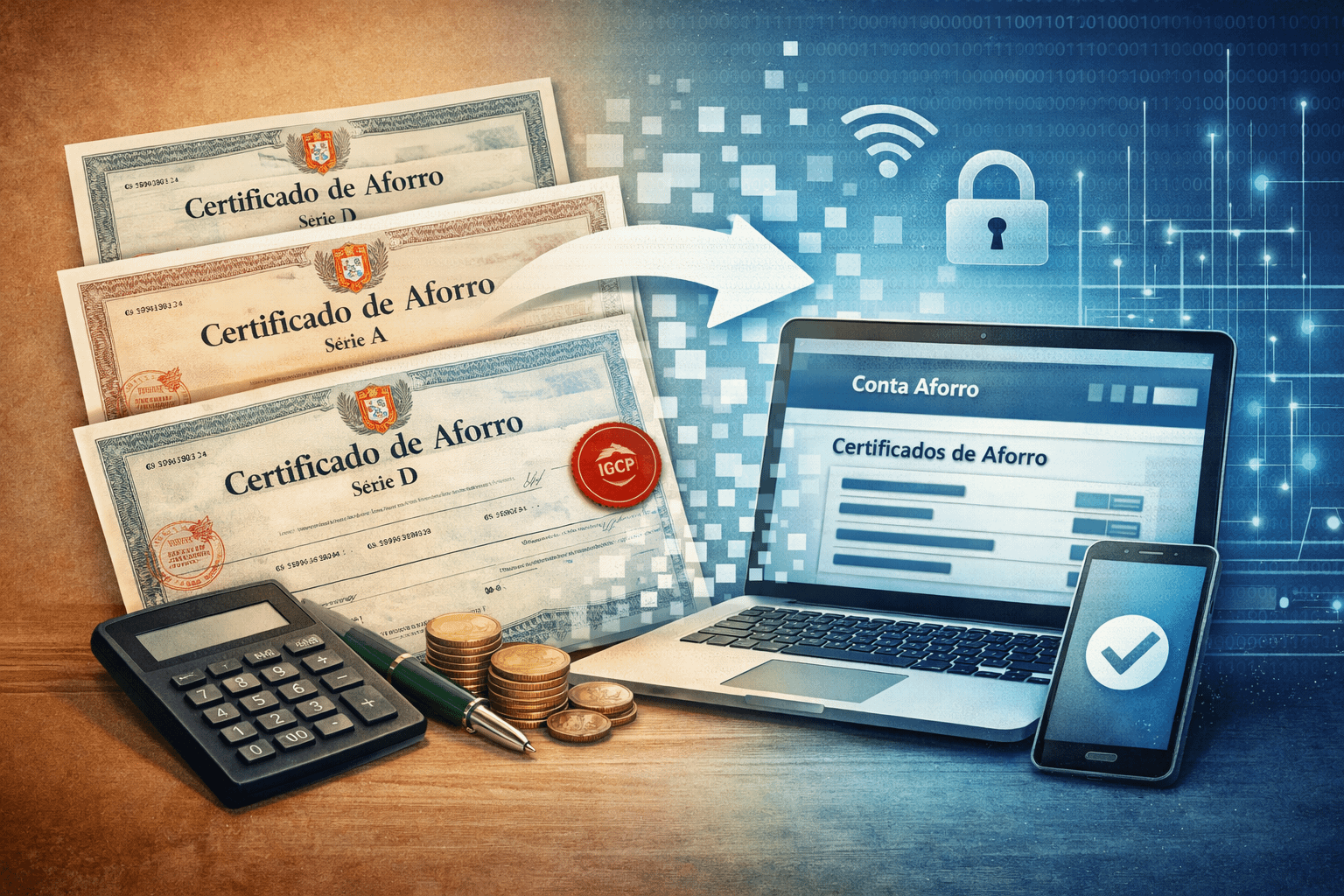 Conversão de certificados de aforro em papel para digital