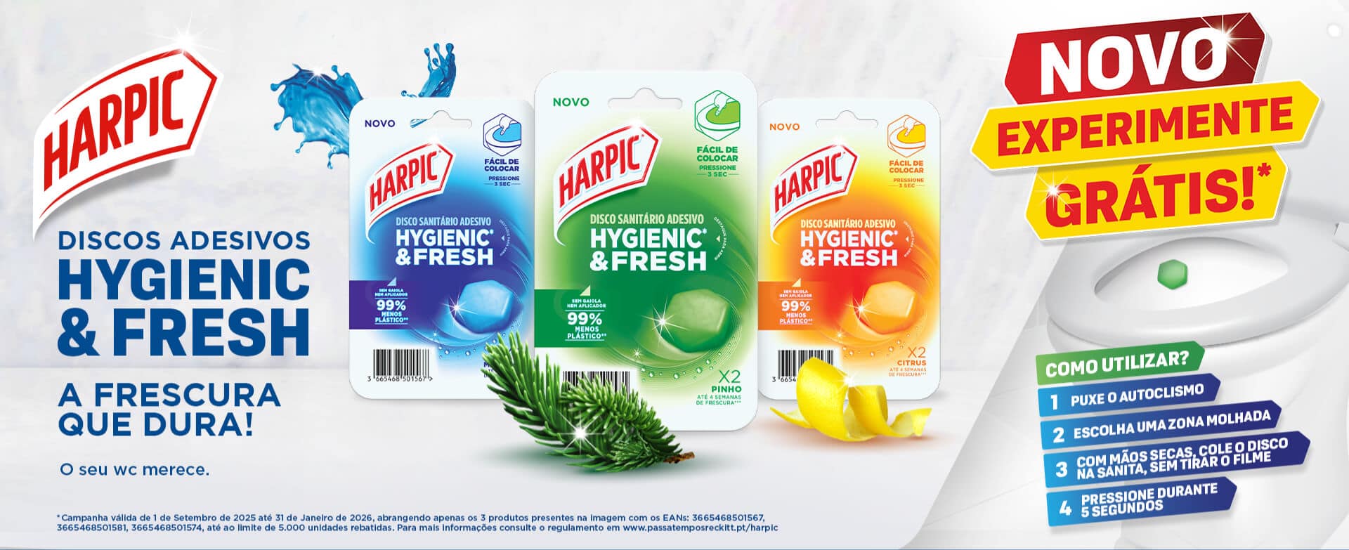 Experimente  Grátis – Discos Adesivos Harpic